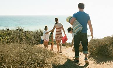 Family walking to beach
