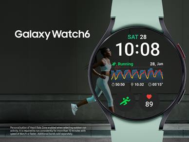 Galaxy Watch6 with woman running in the background