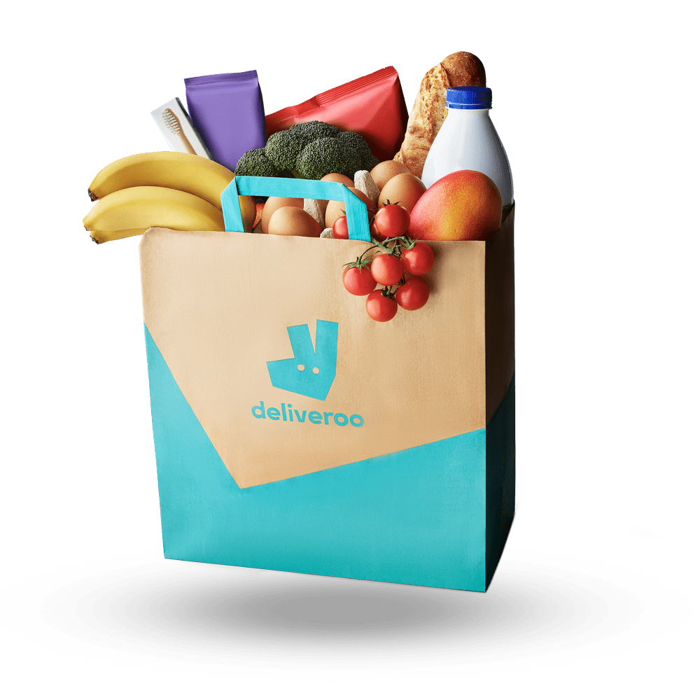 Deliveroo bag with food coming out